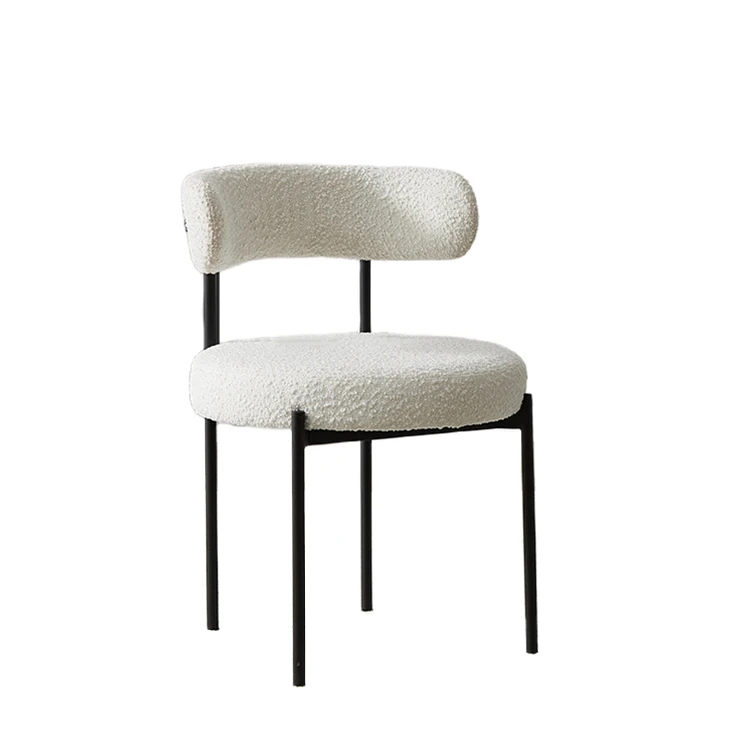 Italian Dinning White Boucle Fabric Upholstered Dining Room Chair