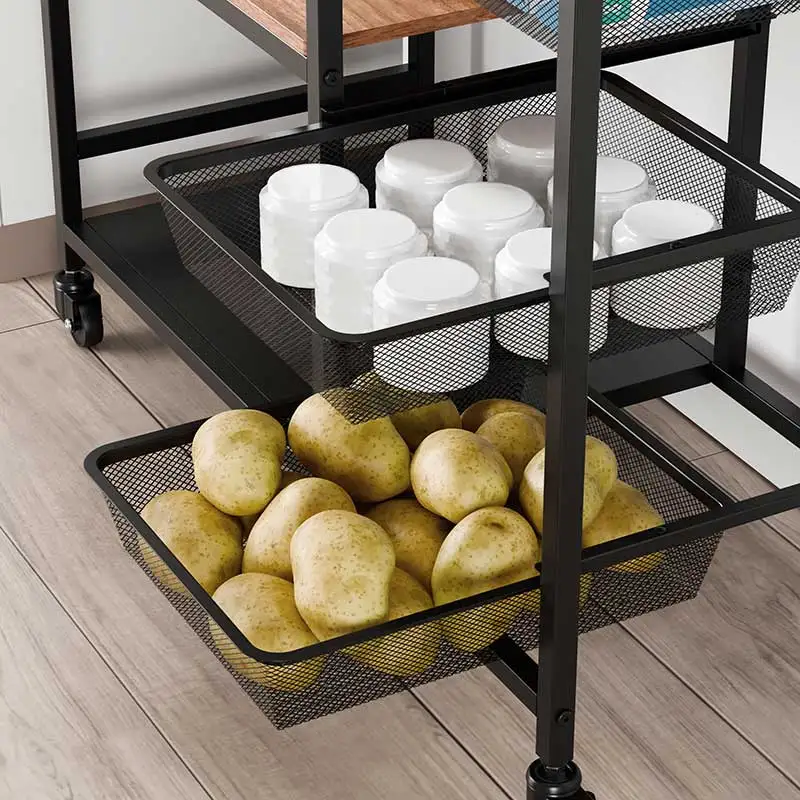 5 Tier Kitchen Bakers Microwave Rack Utility Kitchen Shelves Organizers Storage Cart With Three Pulled Out Mesh Storage Baskets
