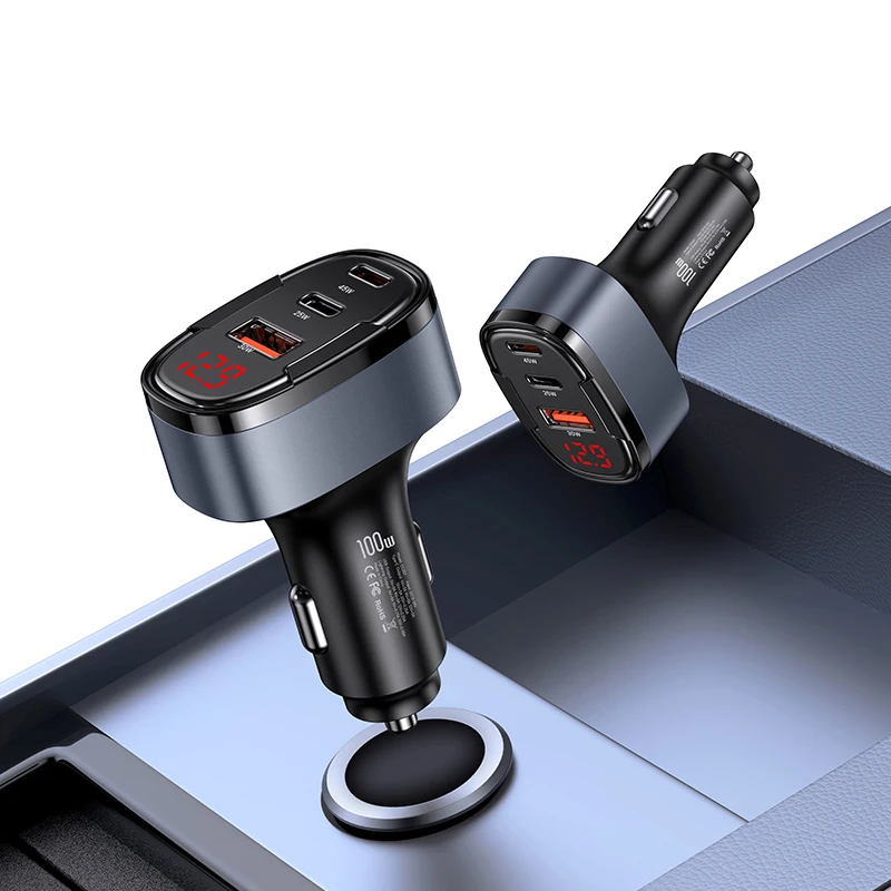 USAMS New Fast 100W USB Car Charger LED Digital Display PPS smart fast charger Compatible with iPhone Type 2.1A