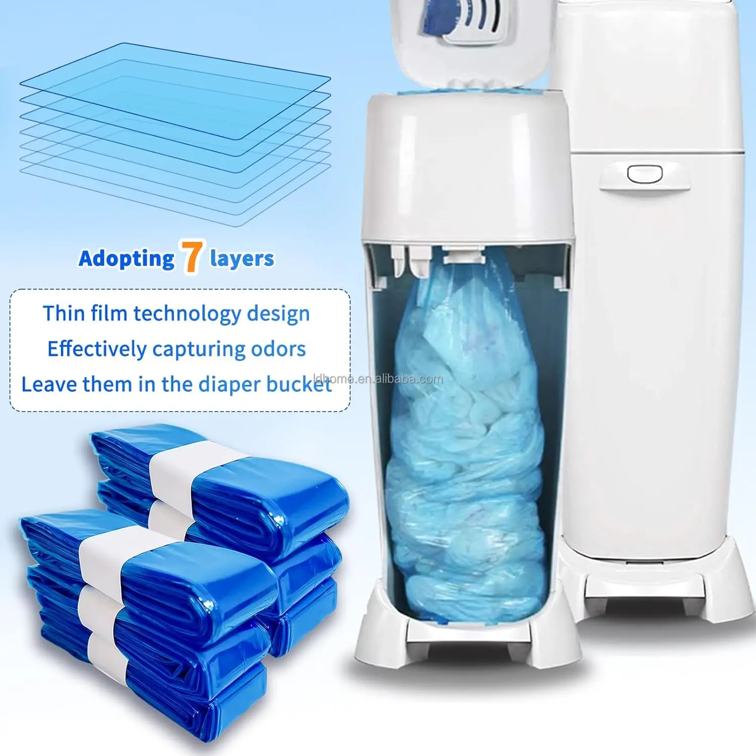 Supplier Wholesale Baby Diaper Pail Refill Bag Diaper Genie Refills HDPE/LDPE Nappy Bin Disposal Refills