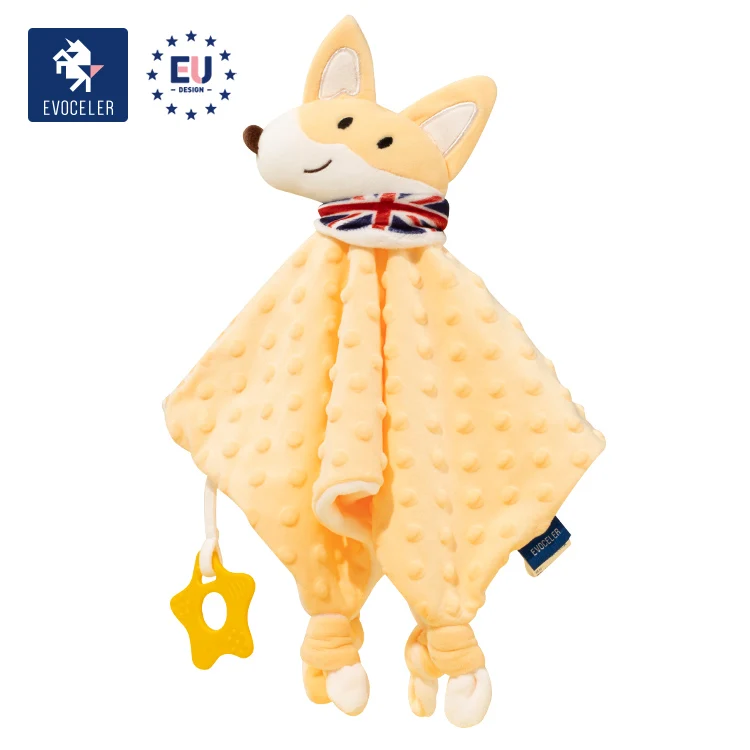 
EVOCELER Bite No Fluff Comforter Blankets Toys Cute Animal Toys With Teether Newborn Baby Teether Short Plush Toys 
