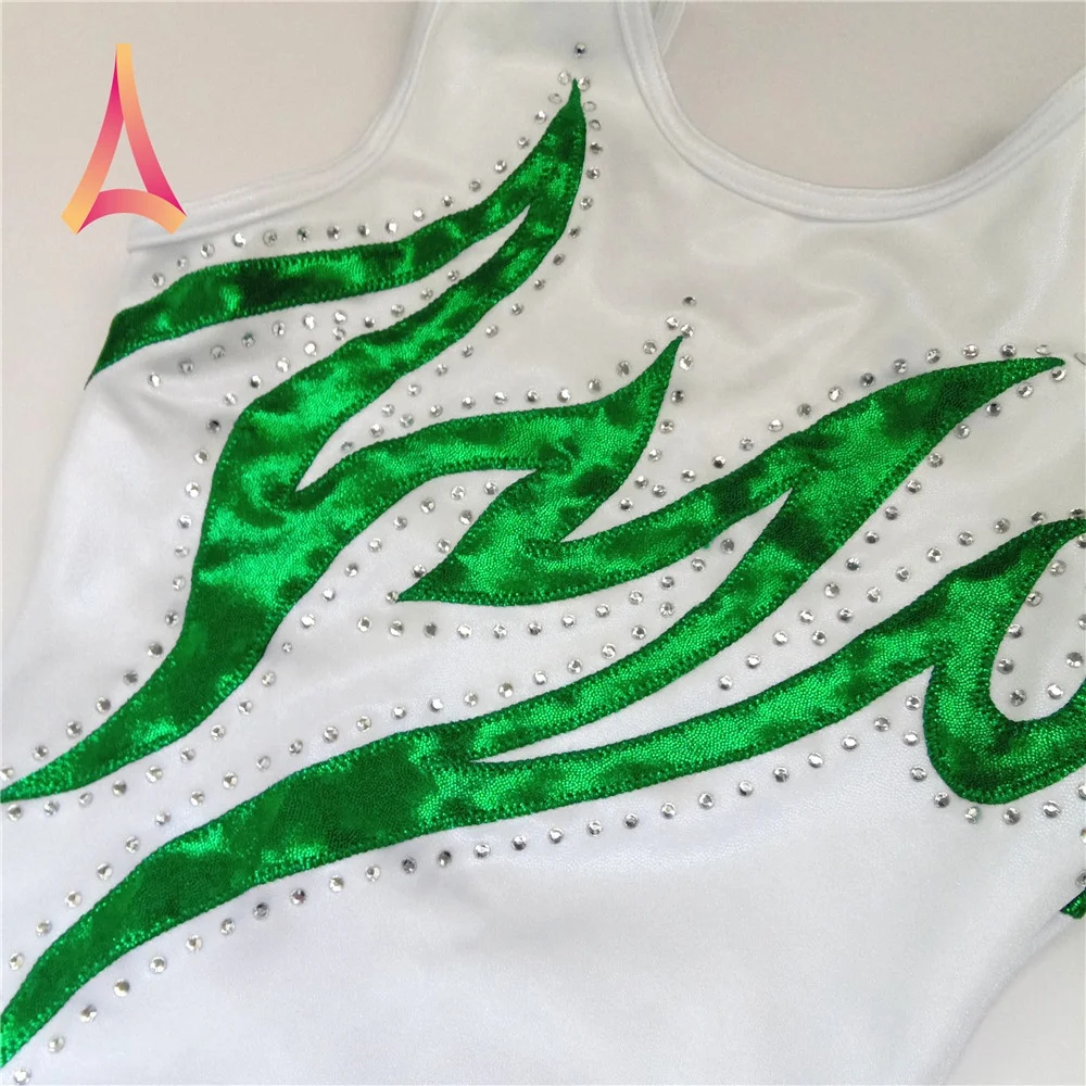 High Quality OEM Pearl White Mystique Shiny Rhinestone Girls Gym Wear Leotards Gymnastics Sleeveless