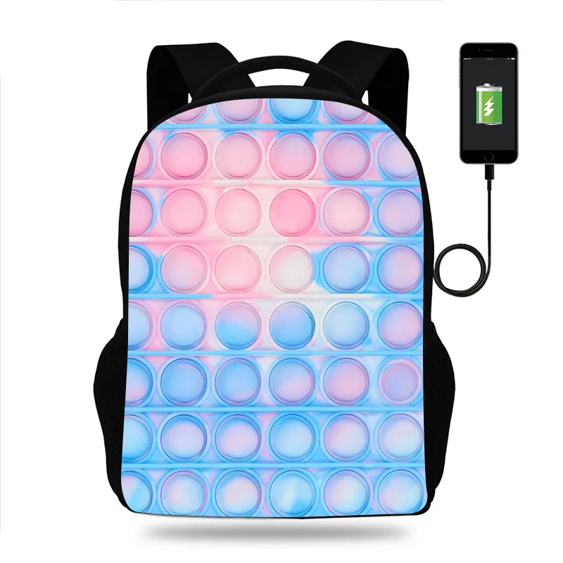 Fidget Pop Backpack Push Bubble Silicone USB School Backpack Decompression Bag Fidget Toys Soft Squishy USB Backpack