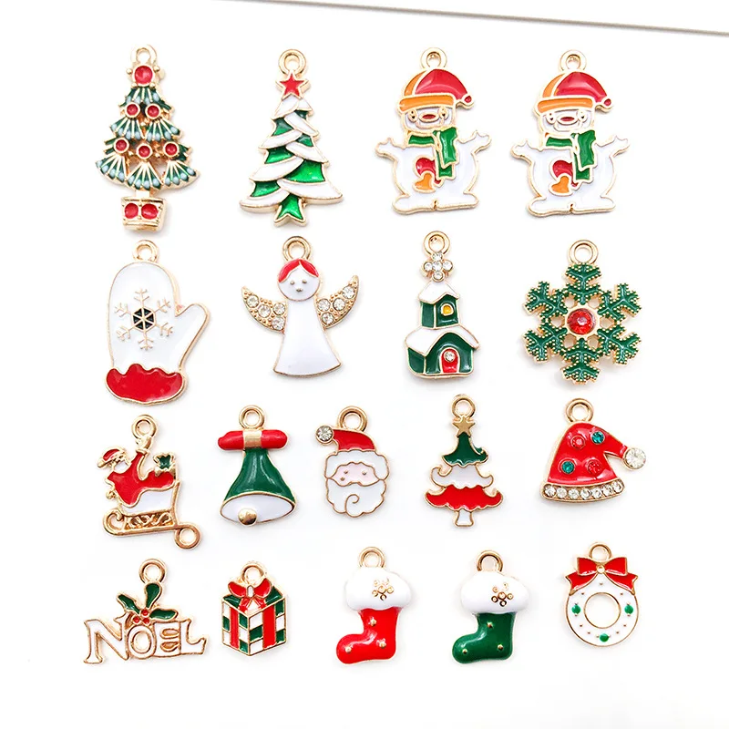 Christmas Charms Assorted Gold Plated Enamel Xmas Pendant DIY for Necklace Bracelet Jewelry Making and Crafting