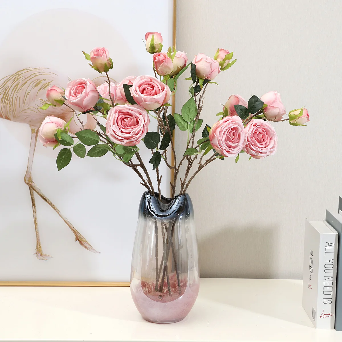 New Product Three Flower Head Handmade Cloth Artificial Rose Flowers For Home Holiday Decoration