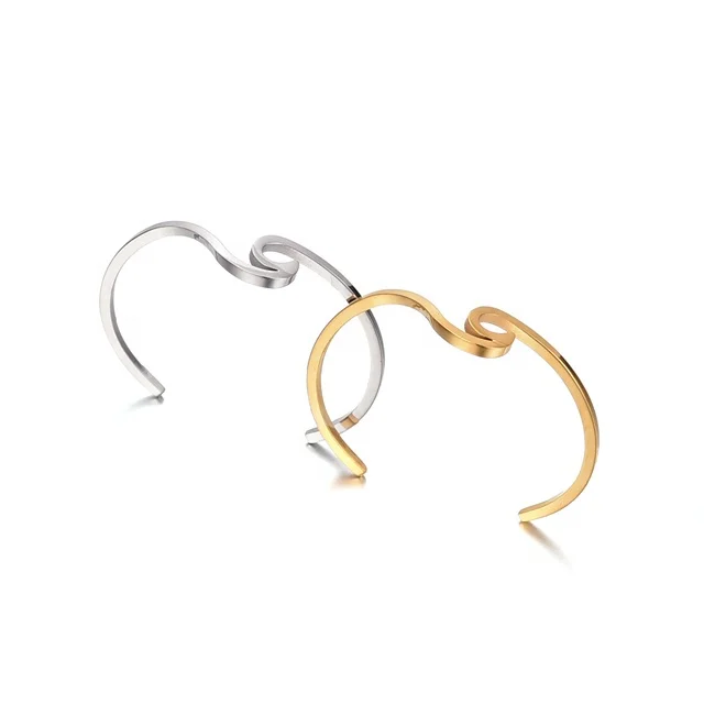 Yiwu Aceon Stainless Steel Custom Laser Cut Creative Shape Narrow Thick Bangle Sea Element Famous Movie Sea Wave Cuff Bangle