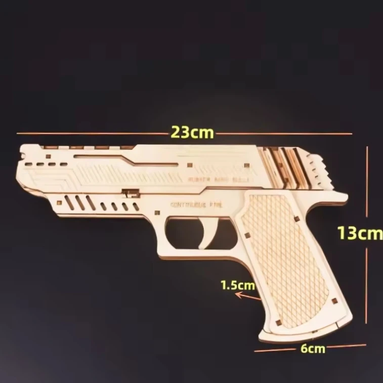 Kids Jigsaw Puzzle Games Wooden Pistol Rubber Band Gun 3D Wooden Puzzle Handgun Toys