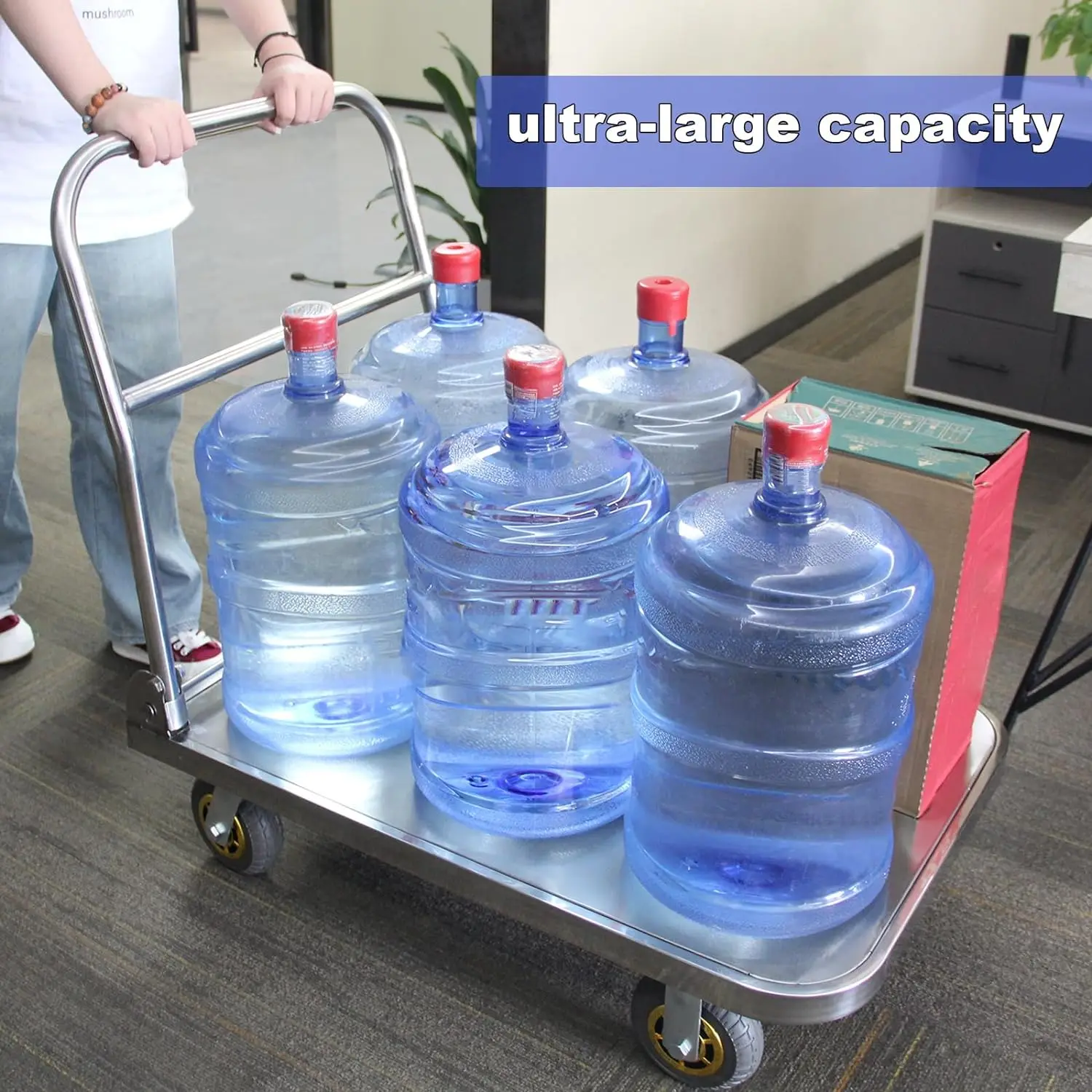 Stainless steel Trolley Heavy Duty Platform Truck Moving Flatbed Cart Multi-size Dolly Cart Utility Cart with Wheels