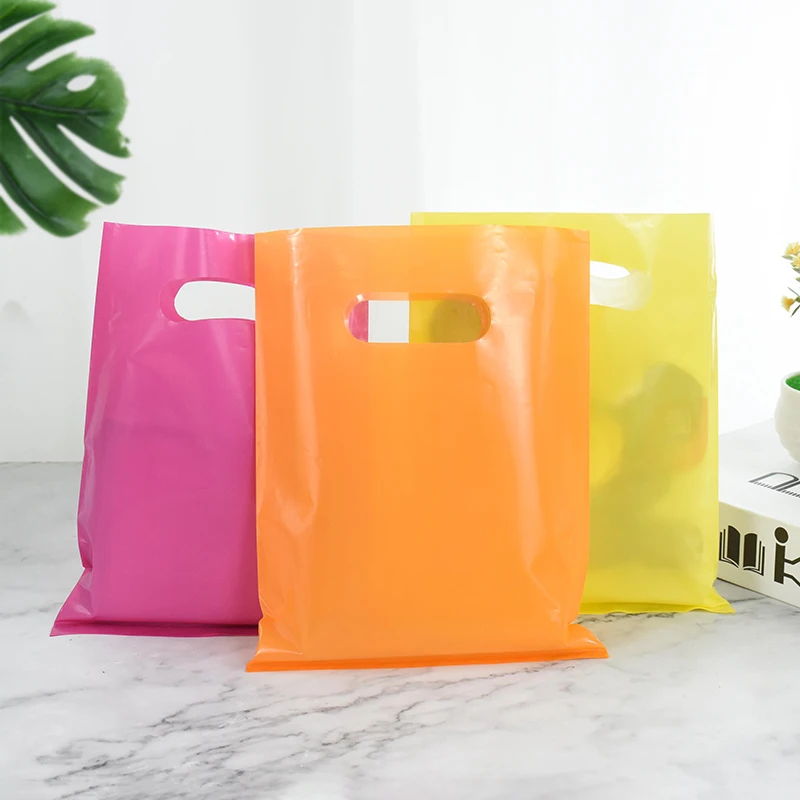 20x15cm Colorful Plastic Gift Bag Birthday Party Cookie Candy Jewelry Packaging Small Shopping Bags With Handles