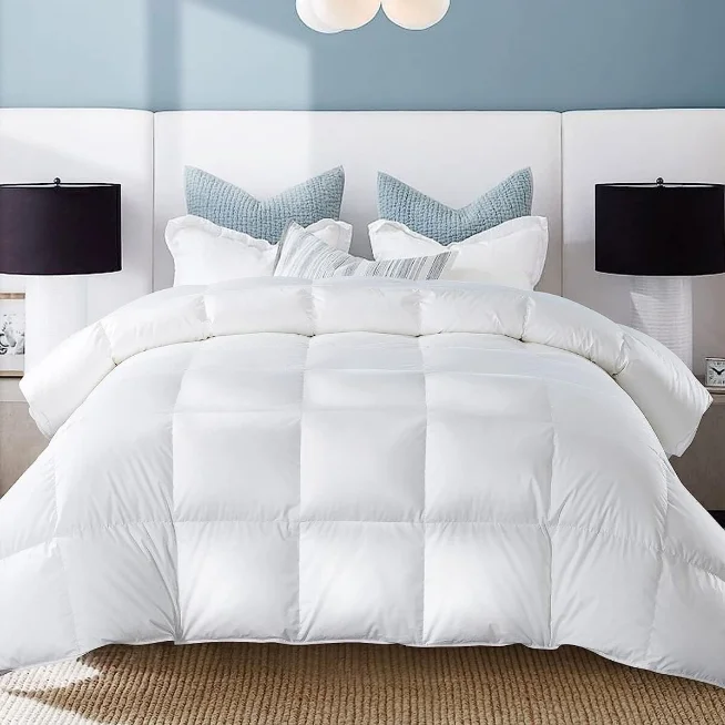 Hotel-Quality Duck down Comforter, Double-Stitched, Fluffy & Soft All-Season Duvet Insert, Box-Stitch Quilted