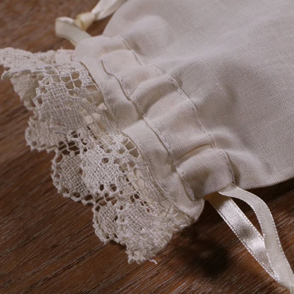 B015 Cream Ramie cotton  Hand embroidery Gift bags Sachet bags Travel pouch  Drawstring bag