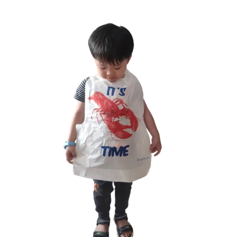 Guangzhou Lefeng Custom Printing Logo Lobster Bib  Waterproof Plastic Sea Food Restaurant Bib