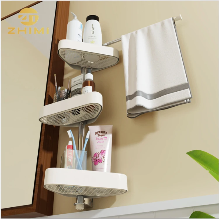 Adjustable Metal Corner Bathroom Towel Rack Shampoo Holder Soap Rack