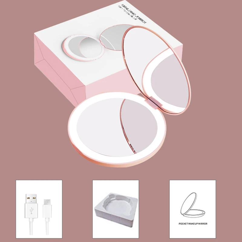 Wholesale Promotion Gift Logo 2-Sided Compact Mirror Folding Pocket Mirror With Led Light