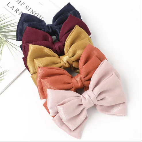 Hot Sale Retro Fashion Chiffon Bow Knot Hair Clip Academy Big Ribbon Bows For Girl