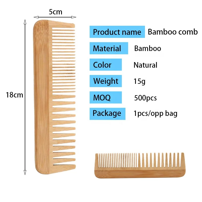 High Quality Wholesale Custom Logo Eco-friendly Natural Bamboo Wide Tooth Comb Beard Comb