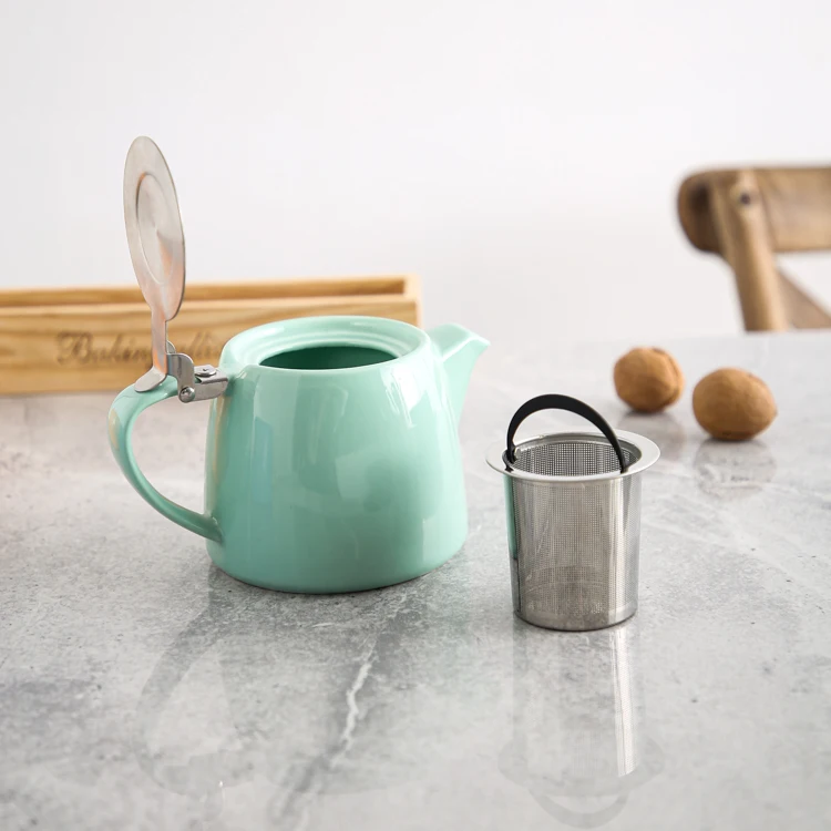 Japanese style green glaze custom logo ceramic teapot with infuser