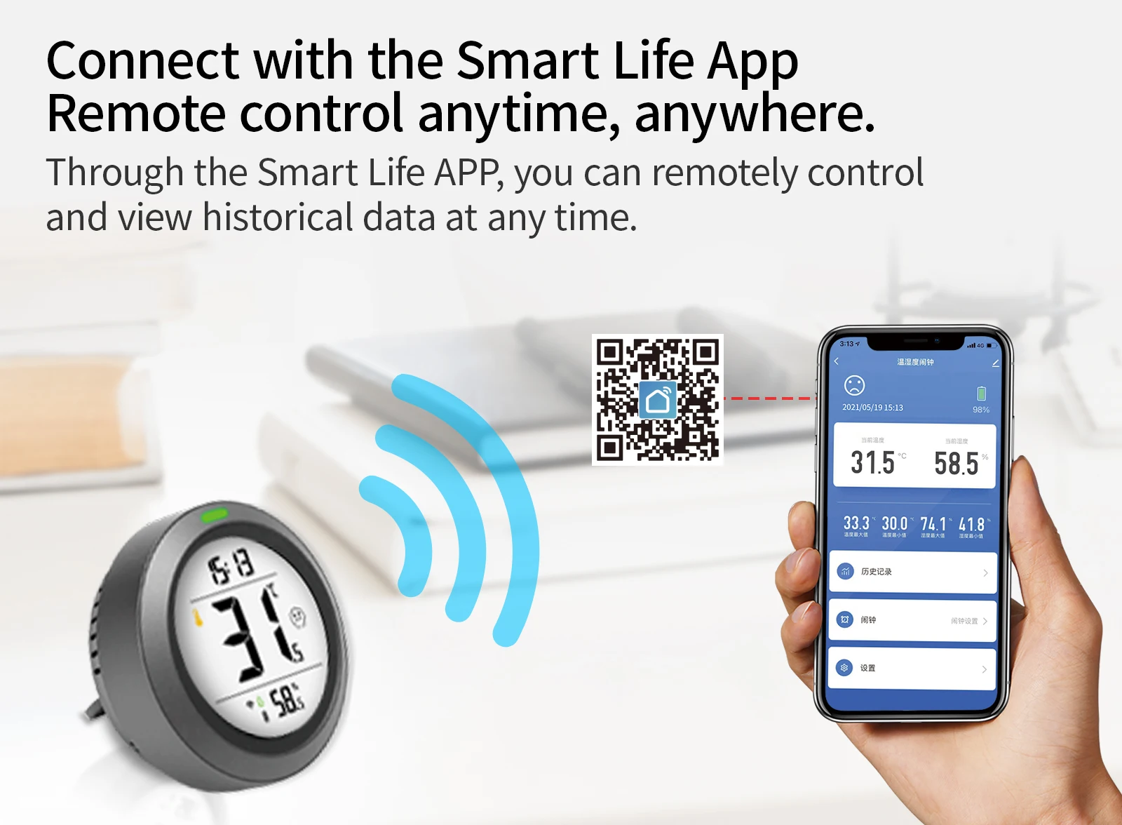 PT19DW High Sensitive Dark Grey with WIFI Temp- humidity monition for home Digital Thermometer