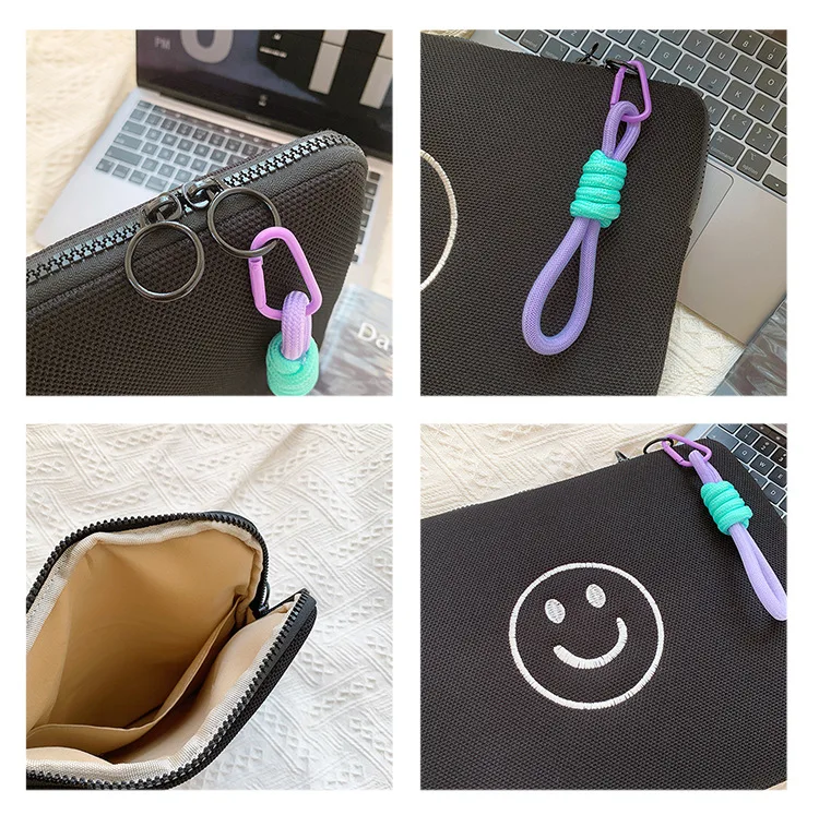 Custom Soft Mesh Laptop Protector Portable Sling Hook Handle Laptop Bag 11'/13' Cute Smile Embroidery Laptop Sleeve Case