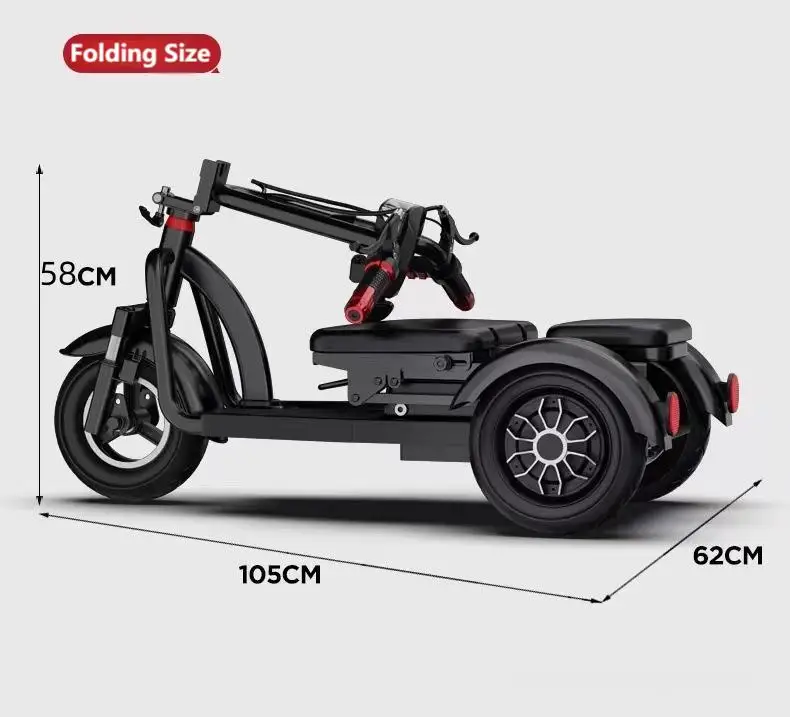 Portable Elderly Electric Bicycle 60v Lithium Battery Scooter Tricycle Rickshaw Foldable Adult Car for Cargo Use Easy Charging