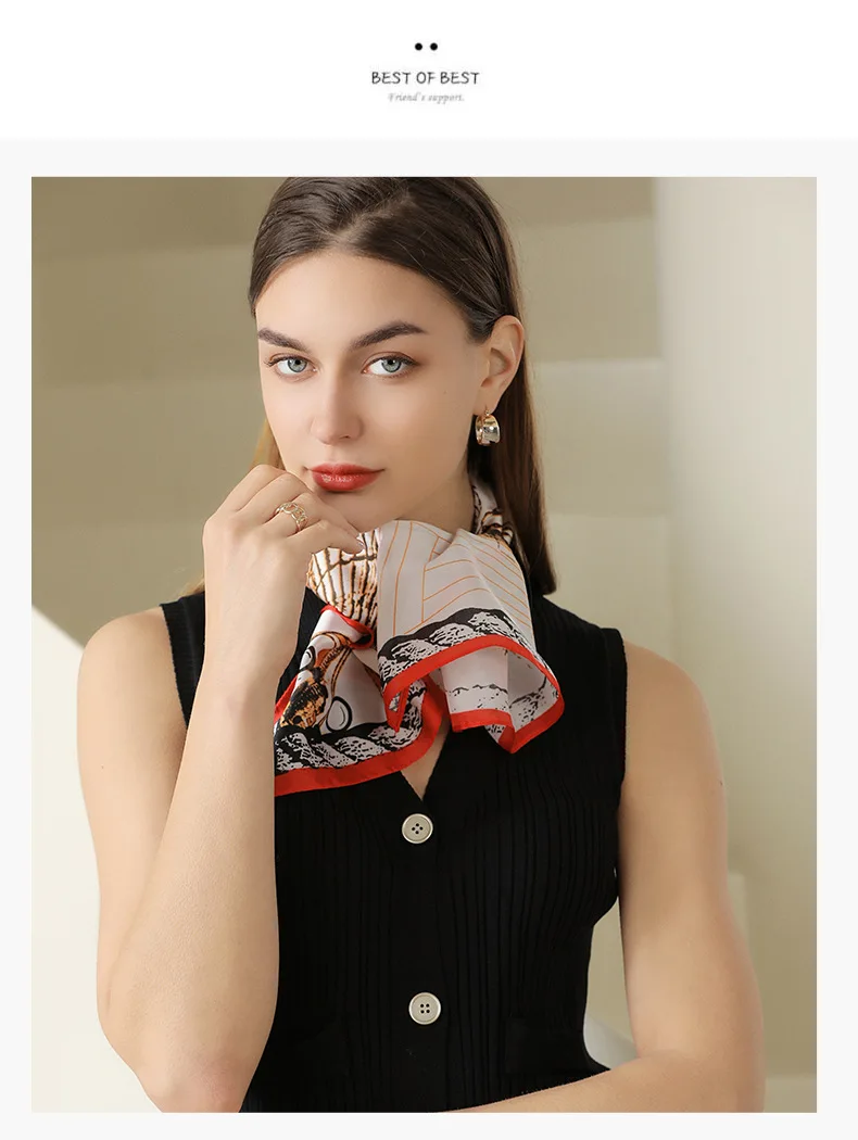 2024 Spring New Simulation Silk Scarf 70 Square Roulette Printing Scarf Bundle Headband