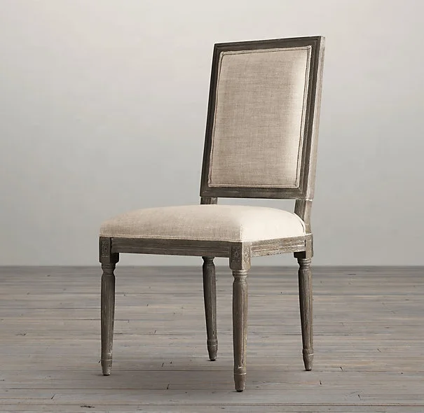 2024 Square Straight High Back French Country Antique Fabric Restaurant Home Dining Chair Solid Wood Oak