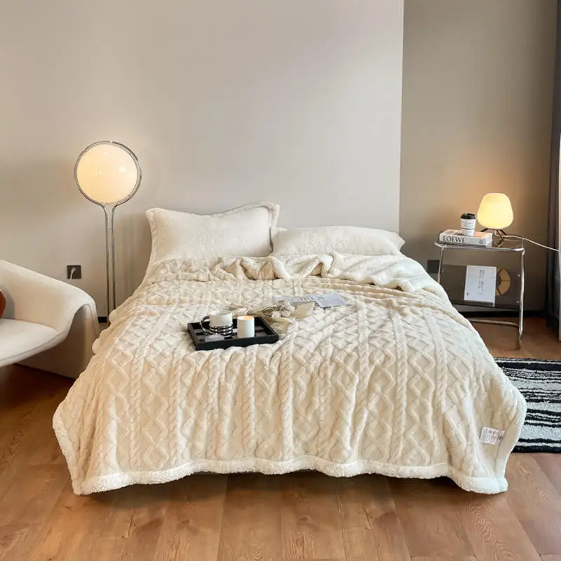 New product super soft warm double layer heavy plush polyester big fleece baby custom throw sherpa blanket bedding set