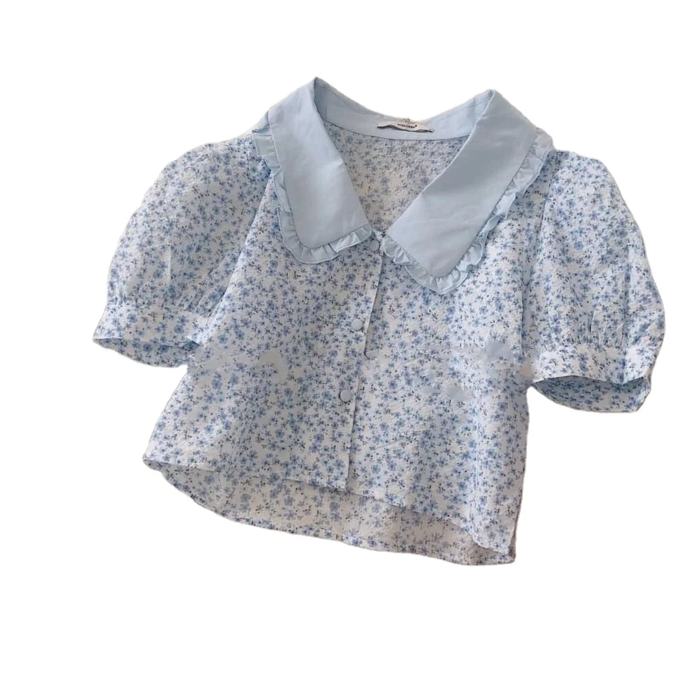 
Luxe home 603506w111 Half Sleeve Purple Peter Pan Collar Chiffon None Decoration Loose Flowers Shirt 