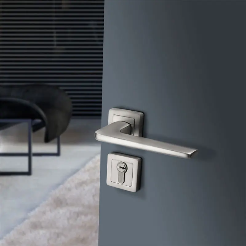 Yonfia A8208R58 rts simple design door handle lock lever brushed nickel aluminum alloy door handle for Wooden doors