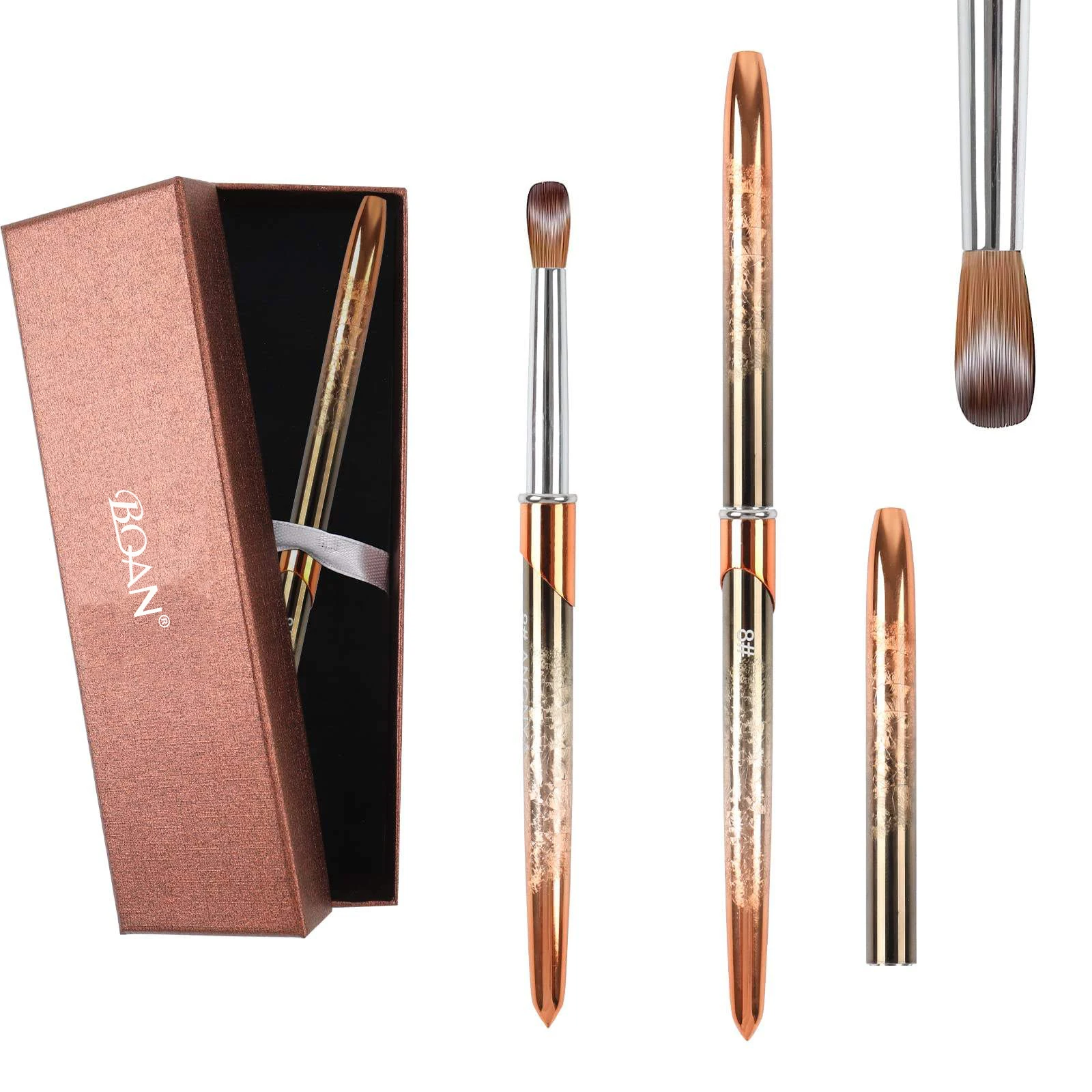 Wholesale Professional Rose Gold 100% Pure Kolinsky Sable Acrylic Nails Brushes Metal Handle Crimped Nail Art Brush Custom Logo