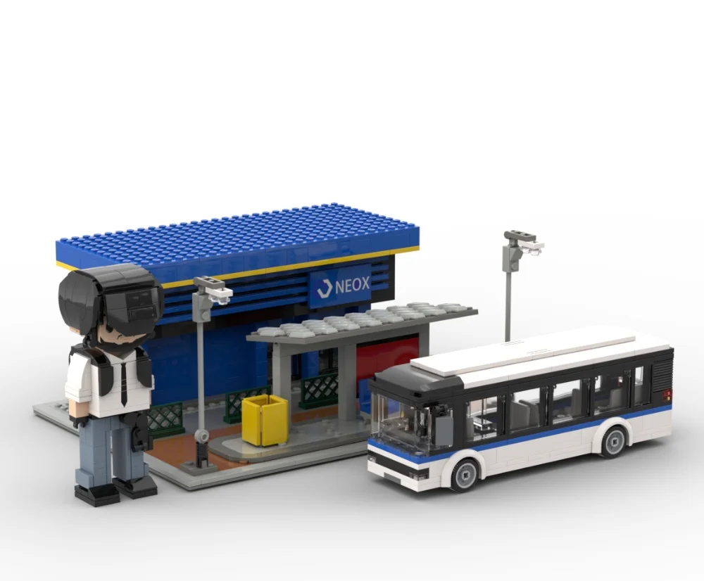 Jizai Custom Moc Building Block Sets Bus Station Model  Street View Custom House Garden 3D Construction Building Blocks