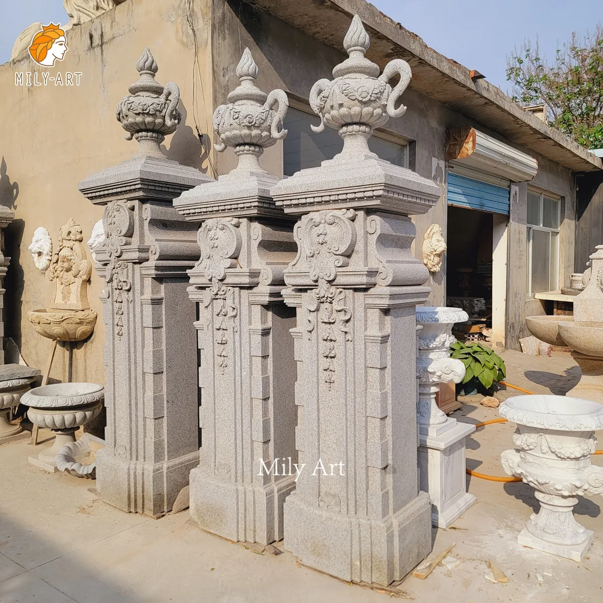 Customized Outdoor Natural Stone Marble Doorpost Gate Column Pillar