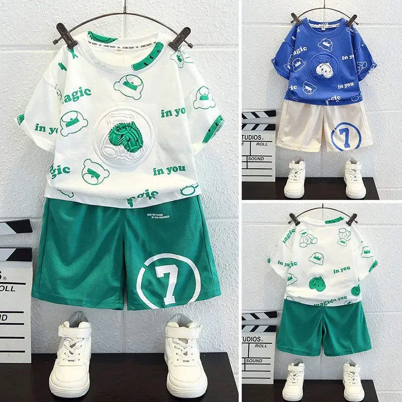 Baby Boys Summer Clothes Cotton Plaid Children Boys Summer Clothing Sets For Boy Short Sleeve Shirts + Shorts Baby Clothes Suit