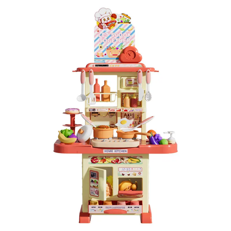 Children Kitchen Set 75CM Sound Light Spray Dinnerware Cook Station Food Tableware Play House Home Dining Table Toys Kids
