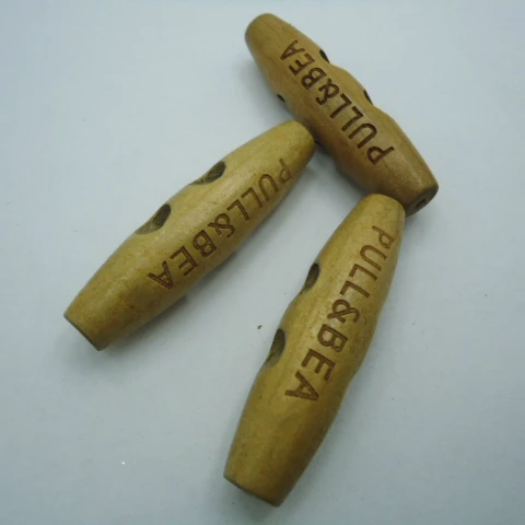 Engraved Personalused Custom Side Logo Shape Washable Coat Natural Wooden Toggle Button