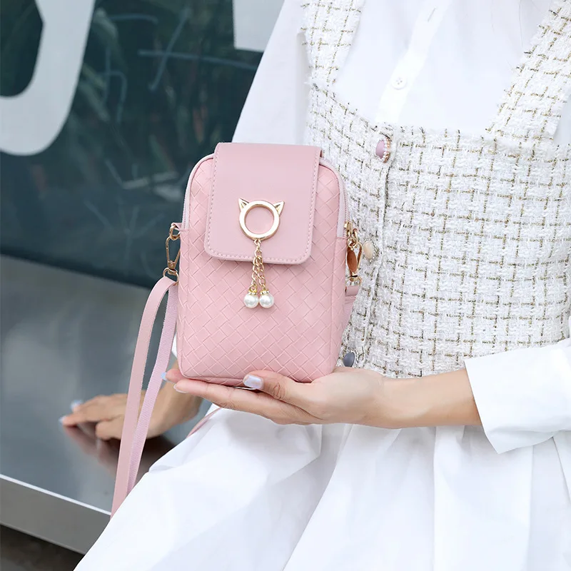 Mini Cross-body Mobile Phone Shoulder Bag Tassel Cover-style Female Bag Shoulder Diagonal Bag Woven Pearl 2022 Spring Summer