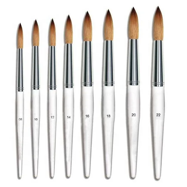 professional custom logo wood handle 100% pure  kolinsky sable hair acrylic nail brush set