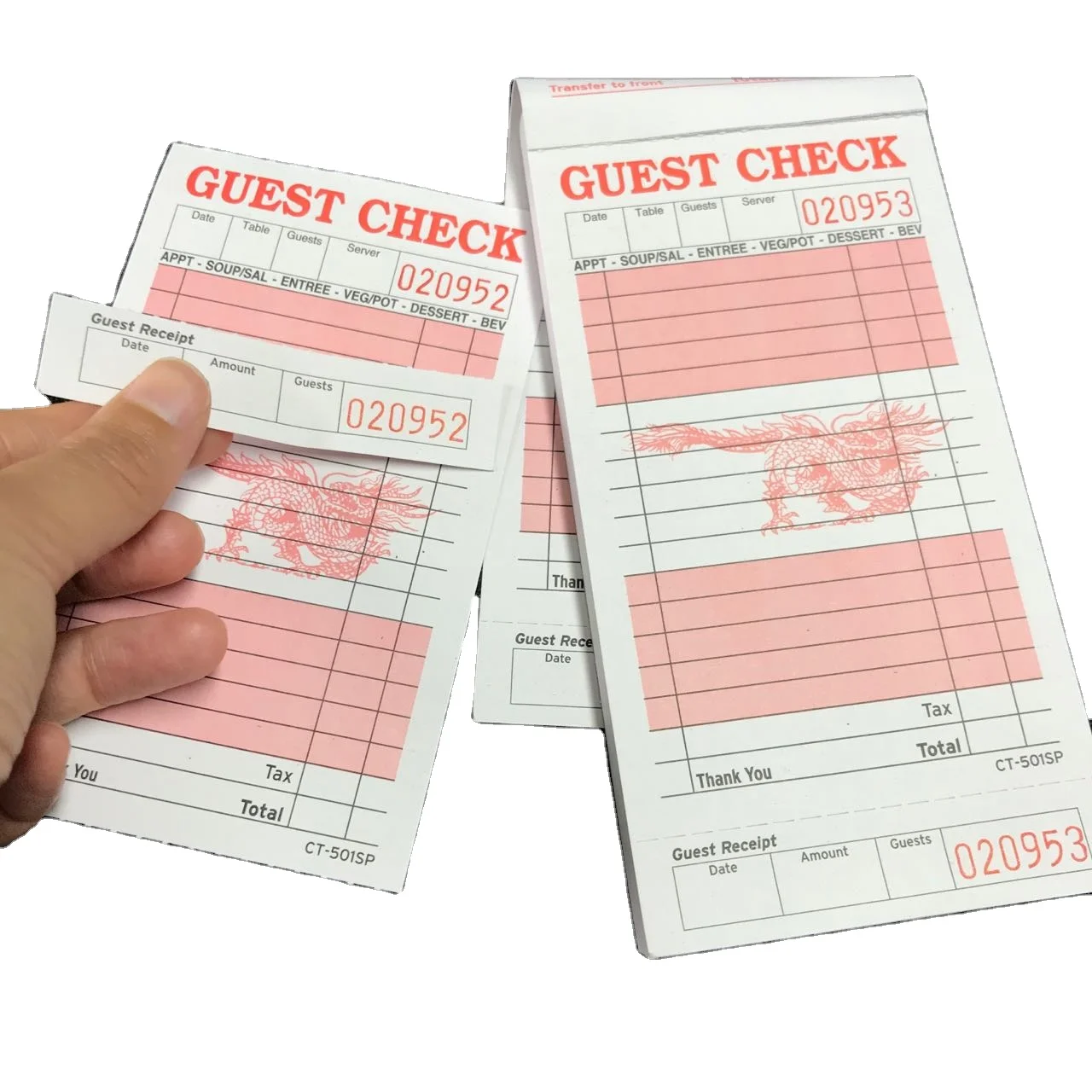 Sing board card Red dragon picture 3.4x6.73i' guest check CT-501SP