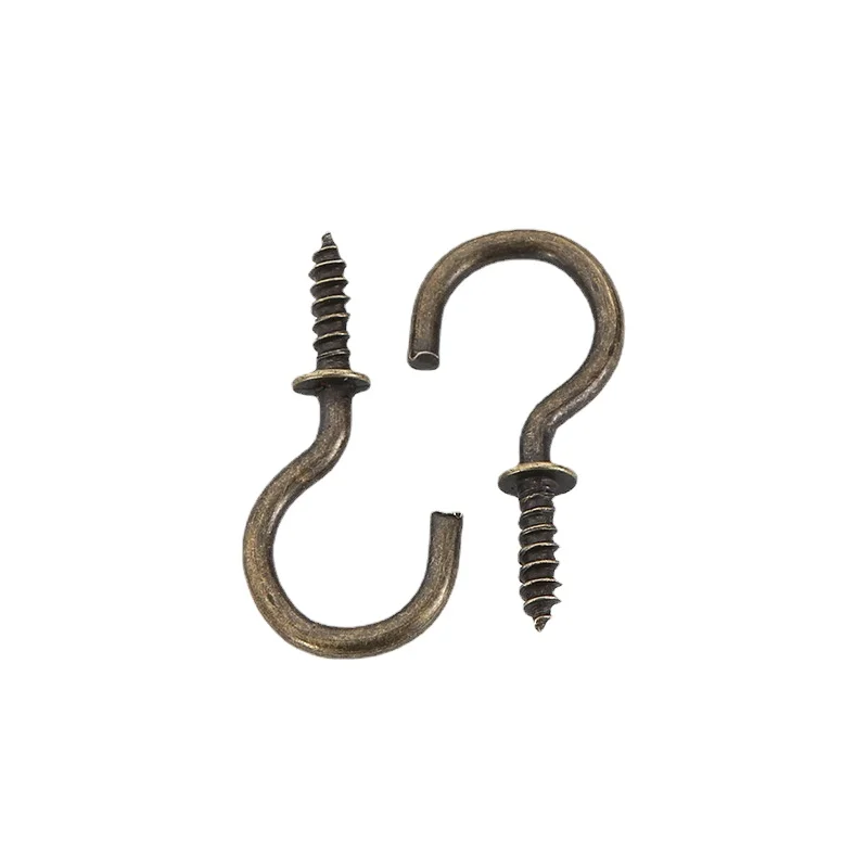Brass Plate Treatment Eye Hooks Screw Key Fish Close Cup Hooks Self Tapping Screw For Furniture and DIY