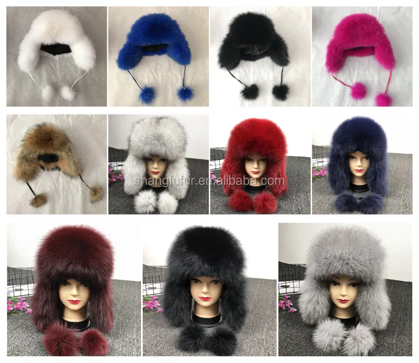 Factory Price Winter Warm Hat Fox Fur Fur Mink Hats with Real Fur Pom Poms for Women