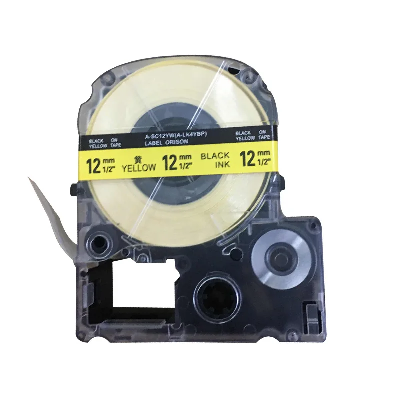 Good quality Compatible Epson Black on Yellow A-SC12YW Flexible Tape 12mm  ribbon printer  for label  PT-3600/9700PC/9800PCNr
