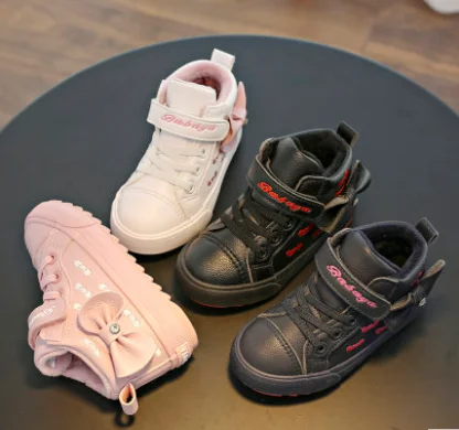 
8227 HUANQIU bowknot Cool Girls Lightweight Soft Sole Shoe Comfortable Leisure Sports Shoes Sneakers Kids 