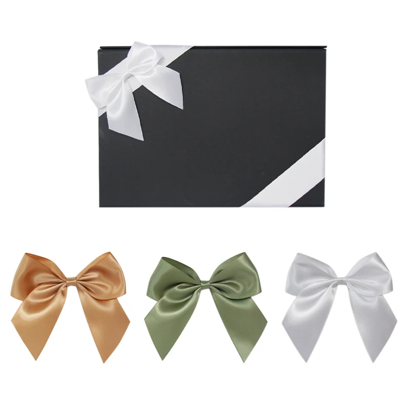 Custom Red White Black cream196 Colors Pre Made Satin Ribbon Bow Stretch Ribbon with Bows