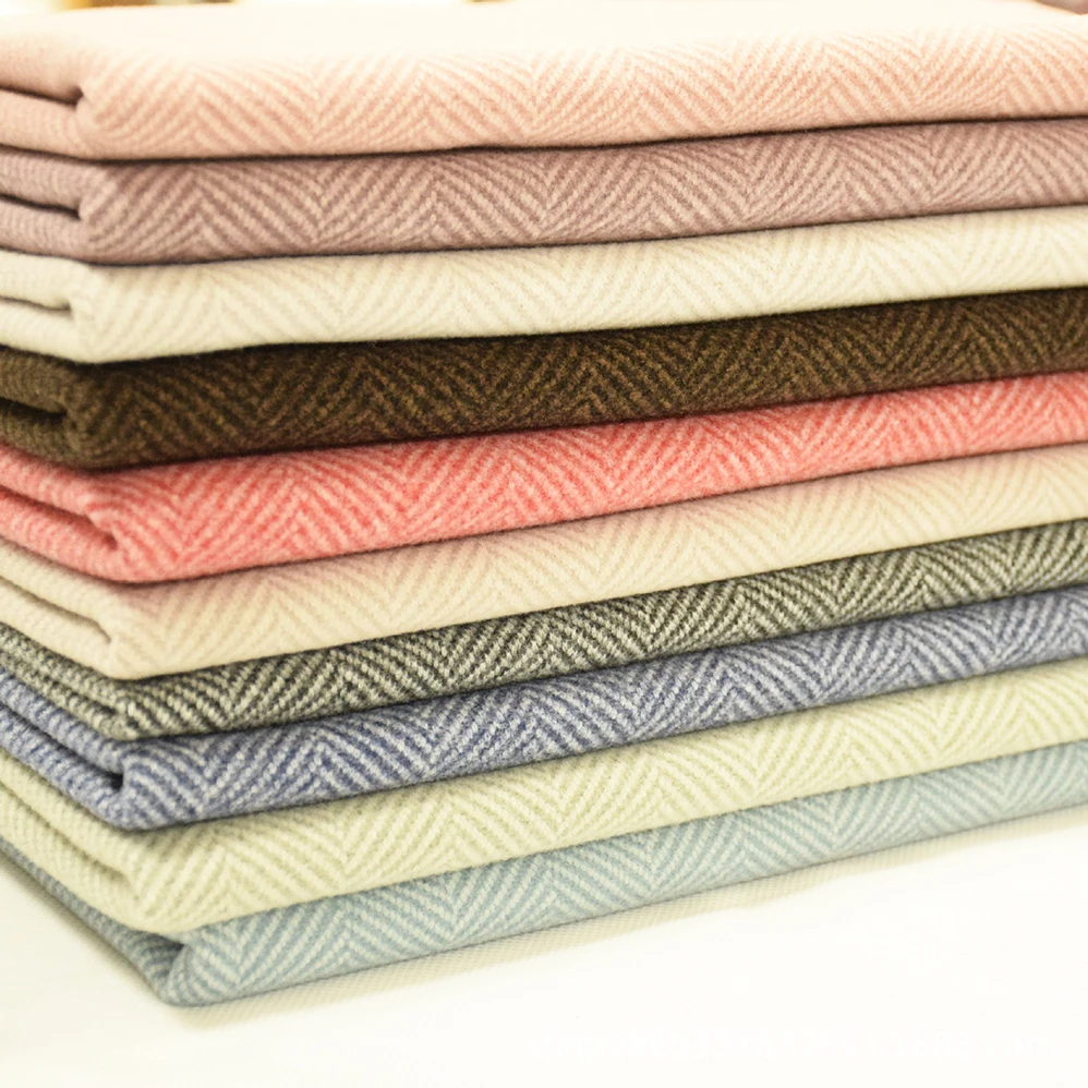 New color woolen fashion tiwll 100% polyester tweed herringbone coat wool fabric