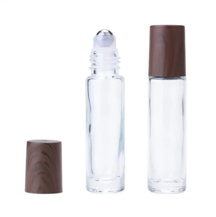 Dark wood grain cover 10mL brown roll-on bottle blue roll-on bottle transparent essential oil bottle 10mL