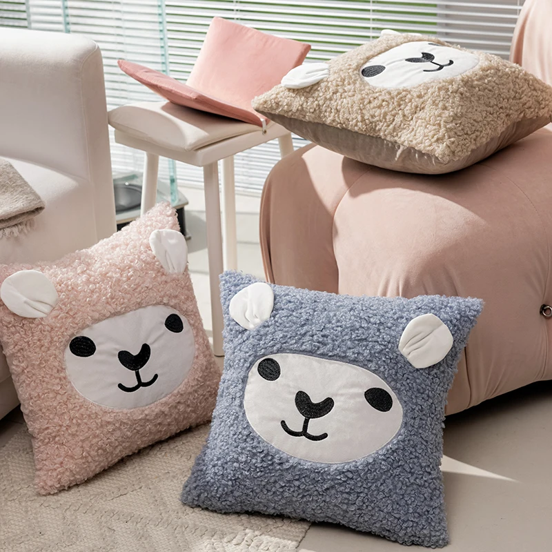 Innermor Cute cartoon style alpaca pattern Teddy velvet Fabric Cushion Covers for home sofa Bedroom office Throw Pillow Case