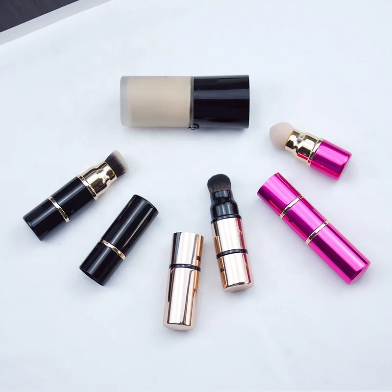 FYD Portable 3 In 1 Multifunctional Detachable Cosmetic Travel Blender Sponge Black Kabuki High Quality Makeup Foundation Brush