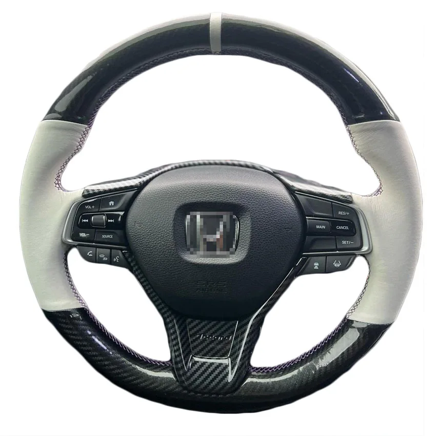Car Hand Stitching White Leather Carbon Fiber Steering Wheel Cover for Honda Accord 10 Insight 2018 2019