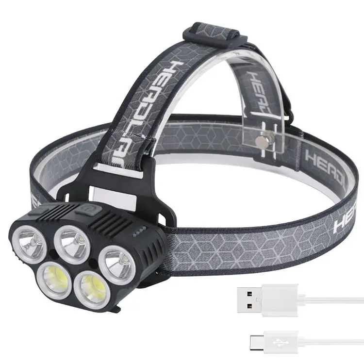 High Lumen Multi-function Camping Waterproof 6 Modes Red Warning Light Motion Senor Adjustable LED Rechargeable Headlamp