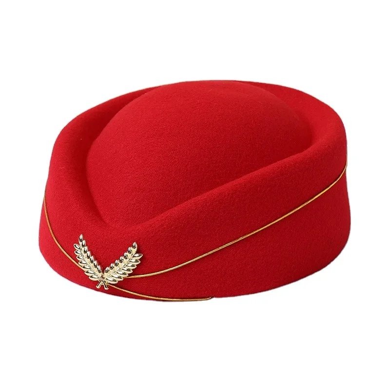 High quality custom uniform hats female Air Hostess Felt Beret Hats
